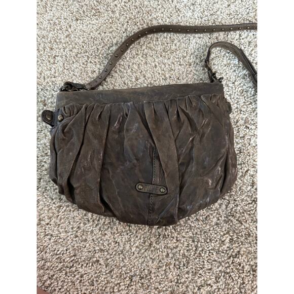 Frye Genuine Italian Leather Small Purse Bag Zip Gray Studded Removable Strap - Picture 3 of 13